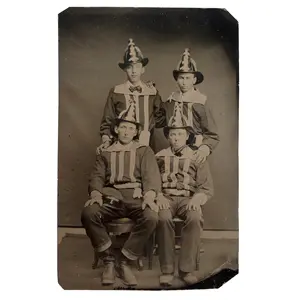 Photography, Tintype, Four Firemen in Parade Uniform, Wearing Helmets