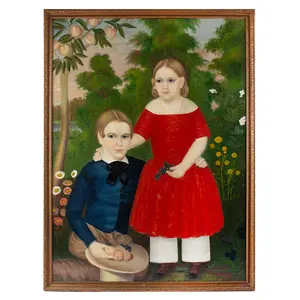 Susan Waters, Double Portrait of Siblings, Brother and Sister, Folk Art Portrait
