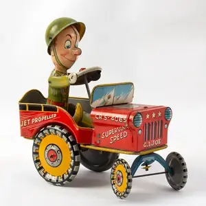 "Watch Joe Go"- Jouncing Jeep, Tin Wind-Up Toy