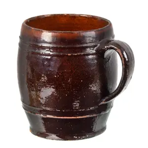Redware Barrel Shape Tankard, Loop Handle Mug