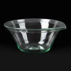 Blown Glass Milk Pan, Bowl, Pour Spout, Rare Size, Folded Rim, Open Pontil