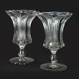 Pair, Blown Glass Vases, Pittsburgh, 8 Rib Pillar Mold, Applied Baluster Stem & Foot