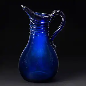 Freeblown Midwestern [Stiegel type] Cobalt Blue Creamer, Syrup w/ Pulled Spout