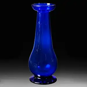 Blown Cobalt Blue Glass Hyacinth Vase, Bulbous, Funnel Foot, Flared Rim