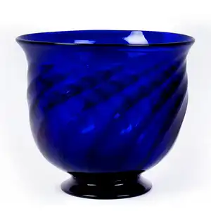 Pattern Molded Footed Bowl, Flared Rim, 16 Rib, Cobalt