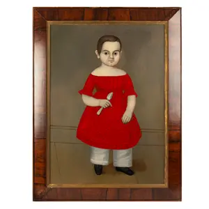 Folk Art Portrait, George Gassner, Child in Red Dress Holding Silver Spoon