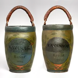 Pair of Painted Leather Fire Buckets, Kavanagh-Relief