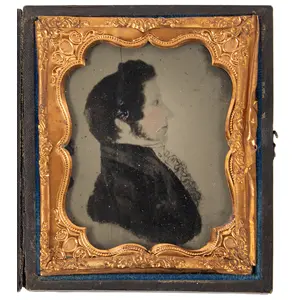 Ambrotype, Photograph of Folk Portrait in Profile, Tinted, Gentleman