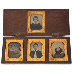 Five Ambrotype Portraits, Mother Holding infant & Three Siblings, Unique Case
