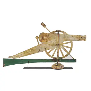 Nineteenth Century Cannon Weathervane with Sponge Pole, Painted Sheet Iron