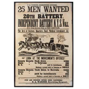 Large Broadside, Civil War Recruiting Poster, 20th Battery New York Volunteers