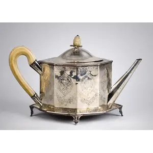 Octagonal George III Silver Teapot and Footed Undertray