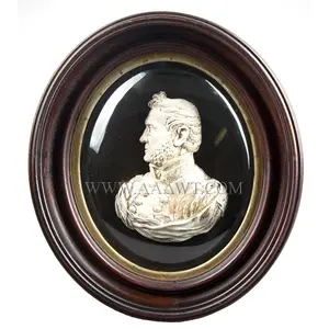 Bas Relief Bust Shell, Winfield Scott, White Frosted on Convex Tin Shell