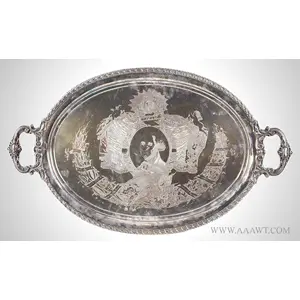 Antique Patriotic Themed Tray, Large Sheffield Silver on Copper Platter