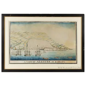 Watercolor, View of Algiers in Barbary, American Ships in Harbor