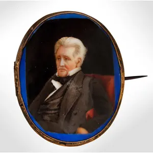 Portrait, Historic, General Jackson, Miniature on Porcelain, Brooch