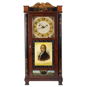 Silas Hoadley TIME IS MONEY Shelf Clock, Portrait of ALEXANDER HAMILTON
