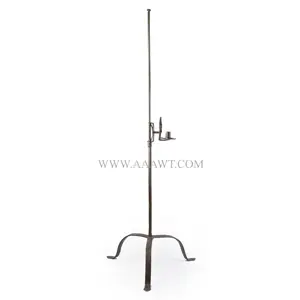 Eighteenth Century Standing Adjustable Wrought Iron Candle & Rush Holder