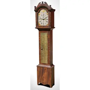 Federal Paint Decorated Tall Case Clock, Works by Riley Whiting, Gilt Eagle Decoration 
