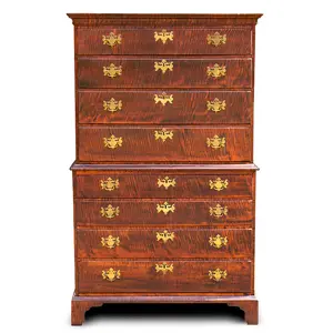 Chippendale Chest-on-Chest, Screaming Tiger Maple, Great Patina, and Brasses