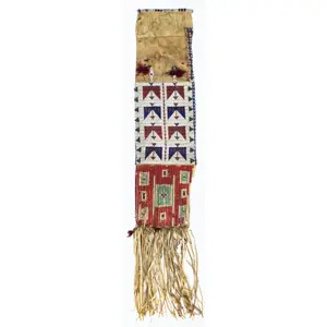 Sioux Beaded Pipe Bag, Porcupine Quill Wrapped Panel, Fringe