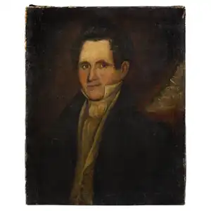 Portrait of Gentleman, American School, Painted on Bed Ticking, 1810-1820