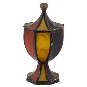 Antique Tole, Original Painted Tin, Standing Lidded Octagonal Urn
