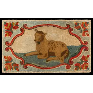 Hooked Rug, Lamb Within Scrolled Frame, Frost Pattern No. 89
