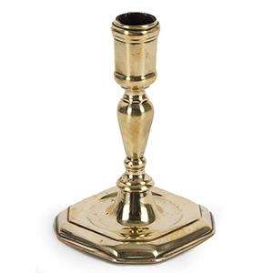 Early 18th Century Brass Candlestick, Faceted Nozzle