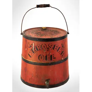 Staved Wood Kerosene Can, Original Paint, Keene, New Hampshire