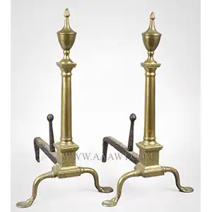Brass Andirons, Stepped Penny Feet