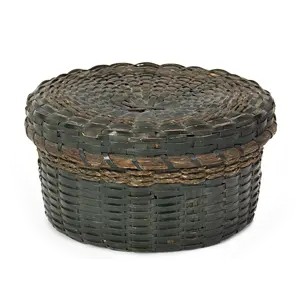 Antique, Small Lidded Basket, Trinket or Sewing