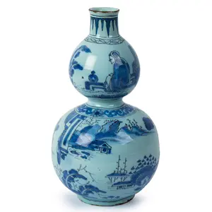 Delft Gourd-shaped Bottle, Asian Style Double Gourd Vase