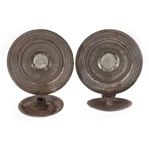 Pair of Round Candle Sconces, Concentric Circles, Mirror Centers