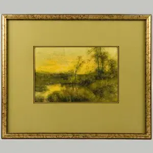 Antique Painting, Marsh at Sunrise By Charles Partridge Adams