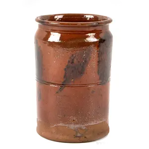 Redware Storage Jar, Tooled Rum and Shoulder, Incised, Manganese