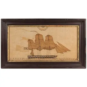 Ship Flying American Flag Painting on Linen