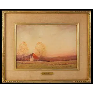 George Bruestle, Painting [Tonalist] autumn Landscape with Barns