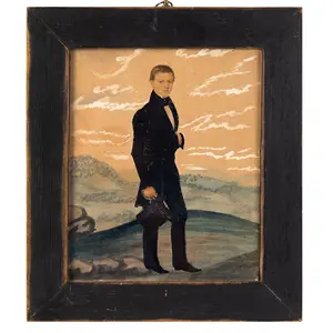 Portrait of Gentleman in Landscape, Holding Top Hat, Frontal View
