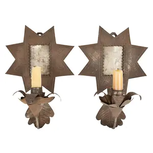 Candle Sconces, Pair, Tinned Sheet Iron, New Mexico