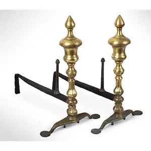 Early Andirons with Log Stops, American or English