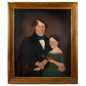 Folk Art, Portrait of Father, and Daughter. Anonymous