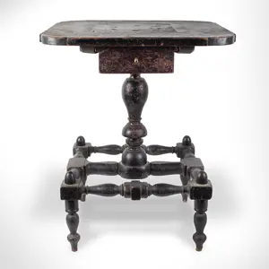 Antique American Side Table, Work Stand in a Historic Surface. Occasional Table Displaying Encyclopedic Turnings