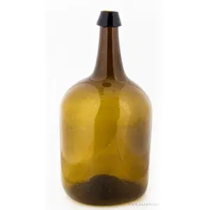 Storage Bottle, Cylindrical, Mold Blown, Olive Amber