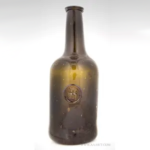 Blown Black Glass Sealed Cylinder Form Wine Bottle, Long Neck