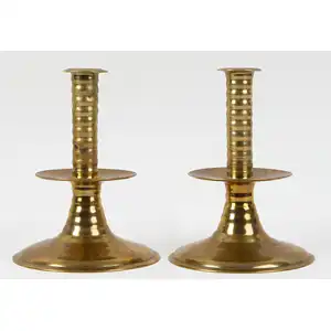 Rare Pair of Early Trumpet Base Brass Candlesticks, England