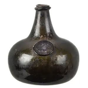 Blown Glass Sealed Wine Bottle, Early Onion Form, Initials, Date... & MONTH