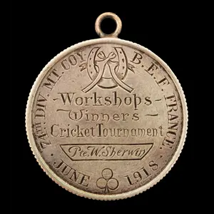 Engraved World War I Cricket Award Fashioned out of a French 50 Centimes