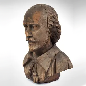 Bust of Shakespeare, Carved Wood, Possibly an Architectural Element