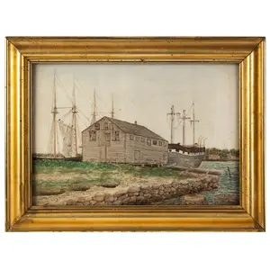 Frank Clinton Tobey, Watercolor, New Bedford Harbor, Ships Docked
